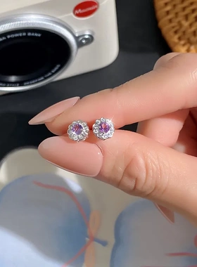 s925纯银耳钉女小众天然水晶石耳饰个性高级设计感饰品爆款