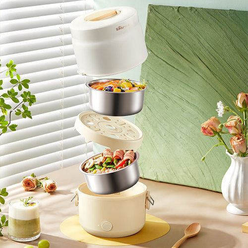 小熊电热饭盒双层保温饭盒可插电不锈钢蒸煮热饭神器便当盒 1.5L - 图0