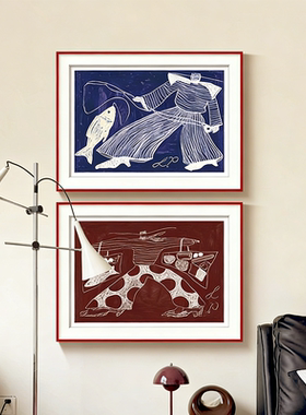 中古包豪斯沙发背景墙挂画小众