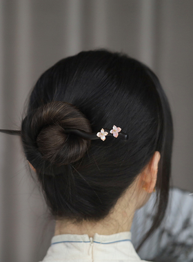 原创【春暖花开】新中式黑檀木发簪子高级感盘发日常简约旗袍汉服