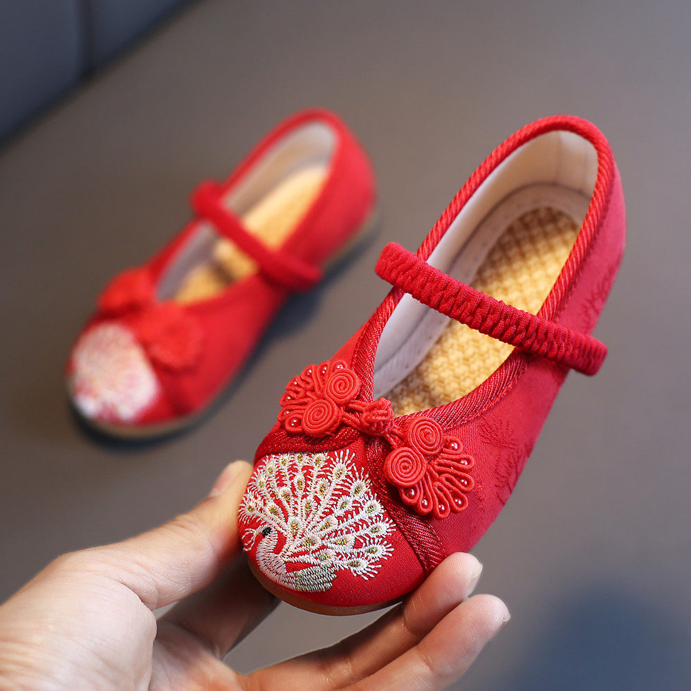 老北京布鞋儿童绣花鞋女蹈民族风汉服鞋学出小白鞋演校舞童公主鞋