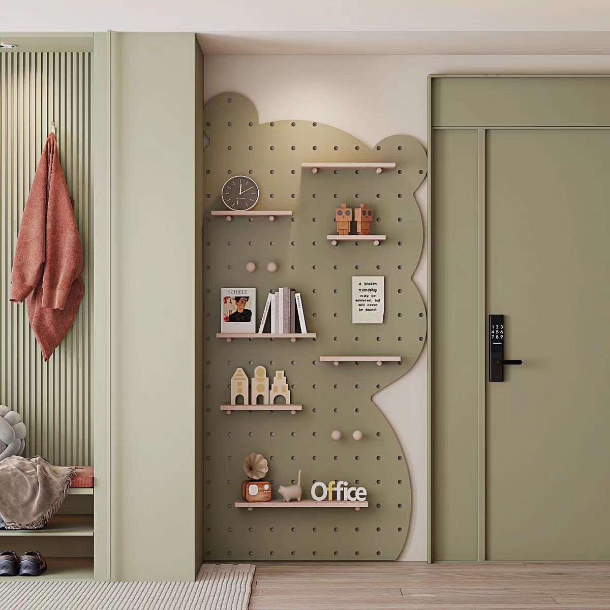 Perforated board ENF solid wood panda style with sliding mirror
