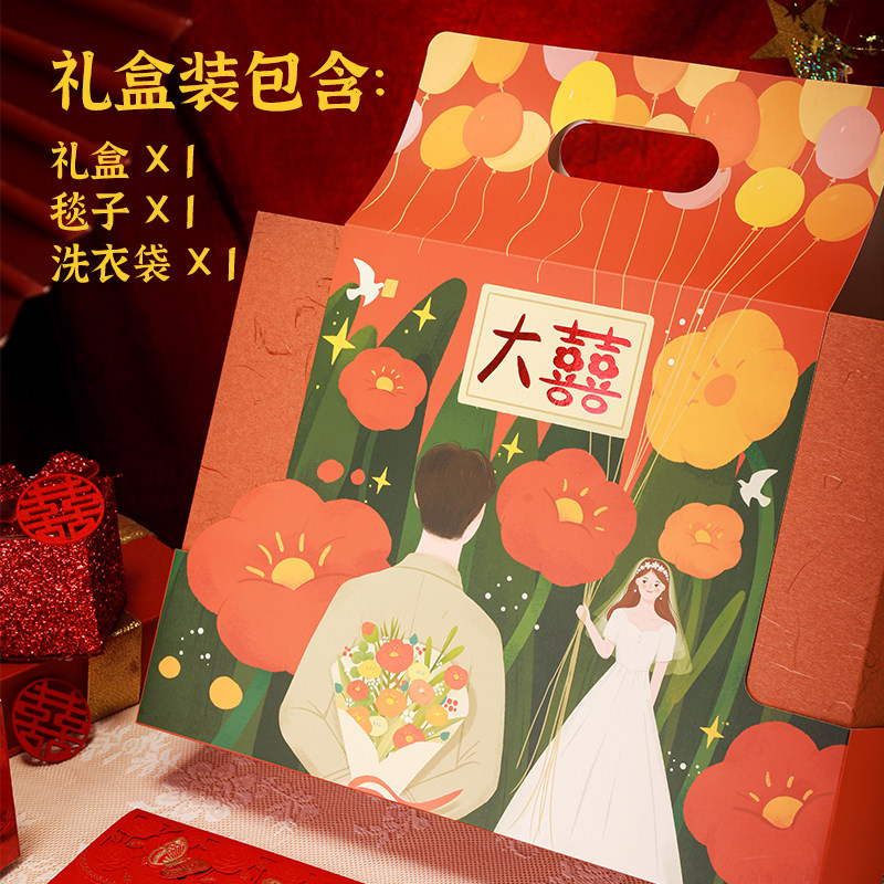 结婚礼物送闺蜜新娘实用毛毯礼盒装高级新婚送新人订婚礼百喜毯图