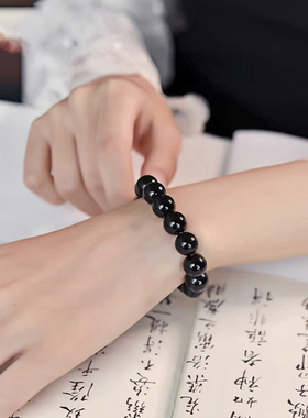 天然乌金黑曜石手串男女款黑曜石散珠水晶玉石珠子本命年转运手链