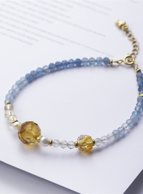 天然正品海蓝宝水晶手链女细款手串18K小众高级感精致送闺蜜礼物