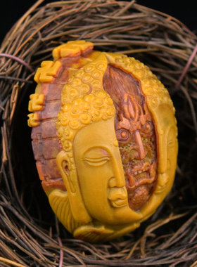 宣化战国红南红北票玛瑙天然原矿石俏雕一念之间手把挂件项链吊坠