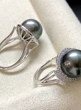 日系cherrykoko高贵海水大溪地仿黑珍珠18k镶指活口指环正圆强光