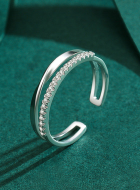 法国chrry koopins潮流行戒指女s925银叠戴双层仿真钻碎钻开口