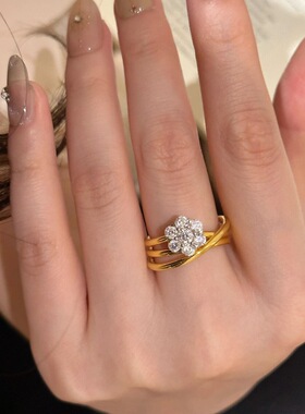 日系CherryKoko轻奢高级感三环爆闪花朵戒指时尚小众设计精致