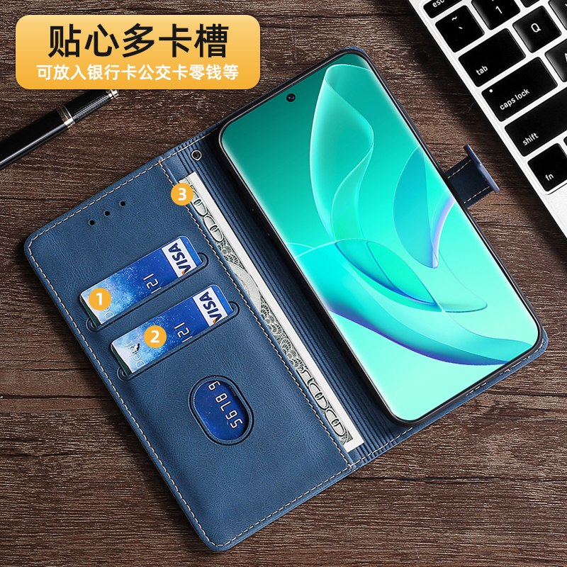 华为荣耀60手机壳翻盖式honor60pro保护套真皮六十se全包镜头双面防摔新品男女款高级简约创意磁吸扣插卡外壳 - 图3