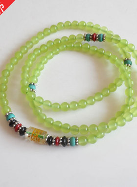 佛珠绿玛瑙粉晶玉石手链
