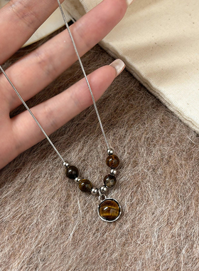 复古虎眼石款项链高级感