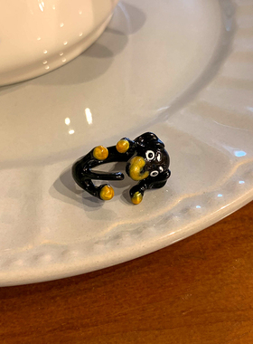 可爱童趣黑色小狗戒指女