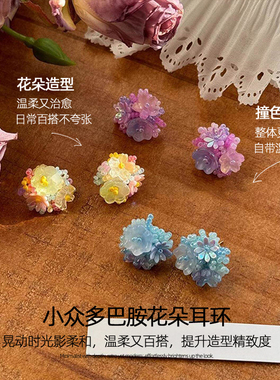 多巴胺蓝色花朵耳夹无耳洞