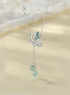 森系绿色蝴蝶流苏项链女士