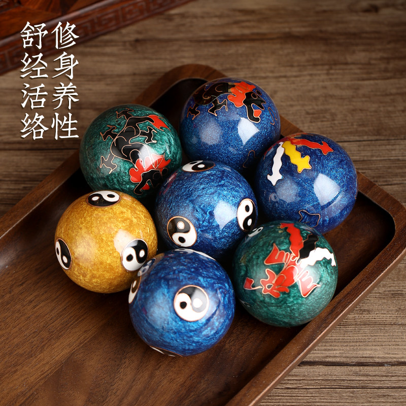 景泰蓝龙凤太极空心健身球手握球实心保健球健身球送礼父亲节礼物