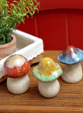 可爱彩釉陶瓷蘑菇花园蘑菇摆件