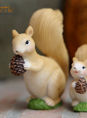 松果松鼠花盆家居玄关装饰摆件