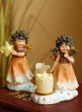 美式乡村复古做旧树脂天使摆件