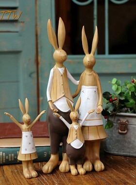 幸福一家四口兔寓意树脂趣味摆件