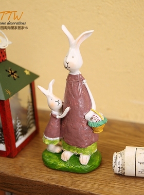可爱的森林兔亲子树脂家居装饰