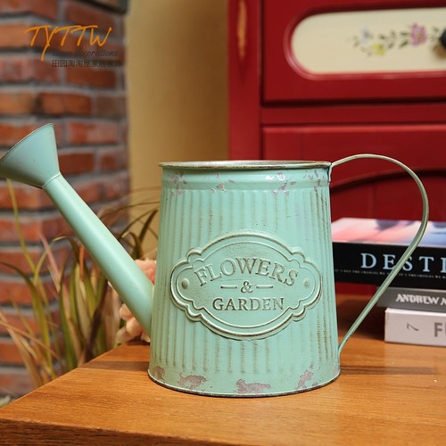 田园复古做旧花桶美式铁皮花瓶铁艺花盆花器花店插花花筒摆件 - 图2