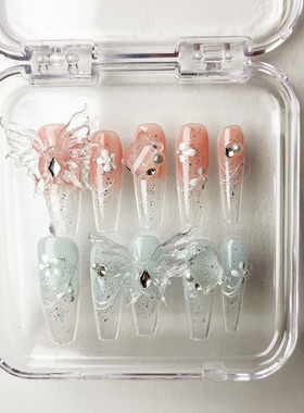 【粉蓝AB】高级手工穿戴甲新中式