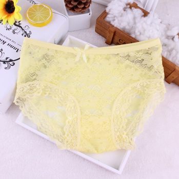 Summer ຕາຫນ່າງ underwear ສໍາລັບແມ່ຍິງ low-waisted lace fabric sexy seamless ຂະຫນາດໃຫຍ່ຂະຫນາດໃຫຍ່ໂປ່ງໃສເດັກຍິງສາມຫຼ່ຽມຝ້າຍບໍລິສຸດ