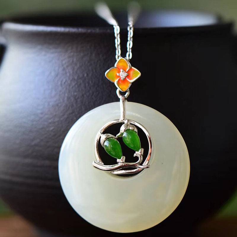 吉自天成s925纯银金镶玉坠女和田玉 吉自天成项坠/吊坠