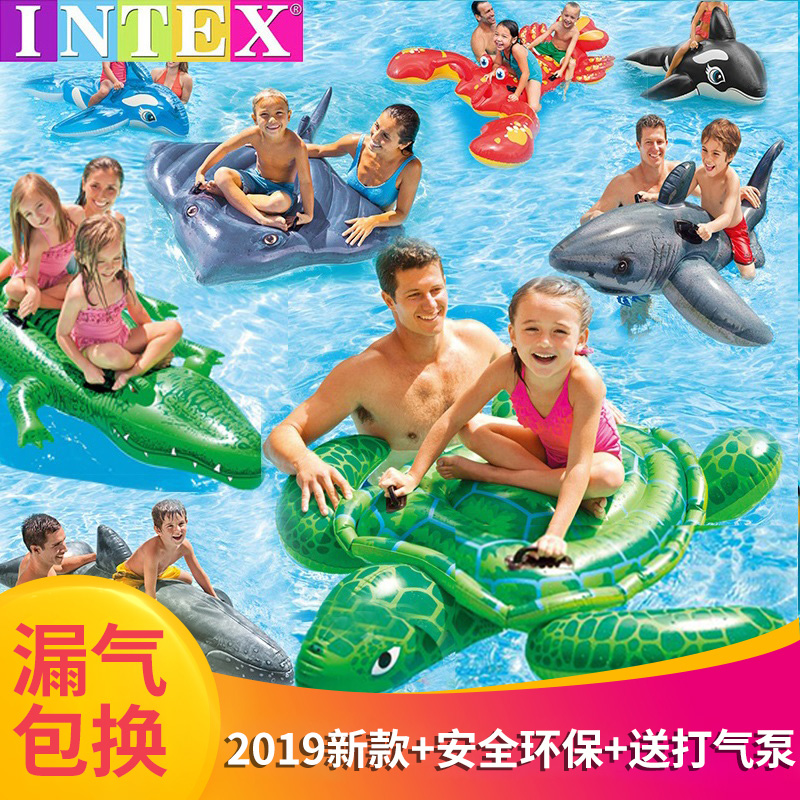 INTEX水上充氣兒童游泳圈成人大鯊魚坐騎浮排游泳裝備寶座圈戲水