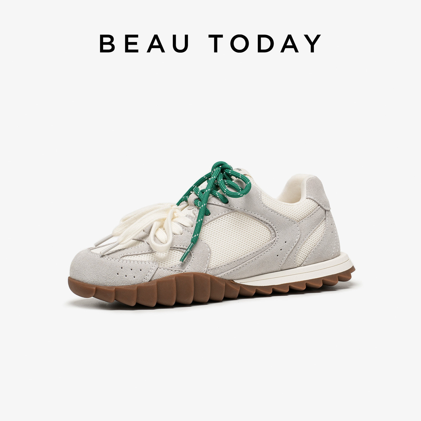 BeauToday平底德训鞋女款2025新款秋季复古运动鞋拼色真皮阿甘鞋,淘宝优惠券,粉丝福利购,淘宝优惠卷