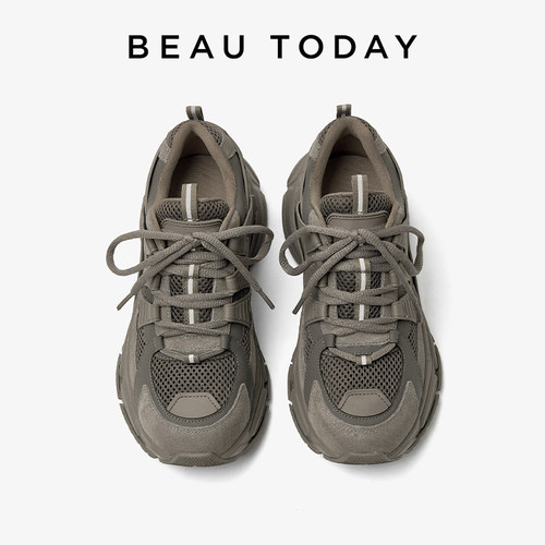 BeauToday厚底老爹鞋女显脚小夏季新款休闲跑步鞋轻便灰色运动鞋-图1