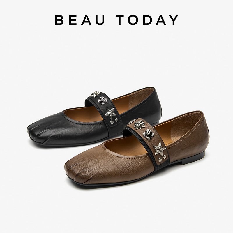 【商场同款】BeauToday复古黑色玛丽珍鞋女平底浅口单鞋女芭蕾鞋,淘宝优惠券,粉丝福利购,淘宝优惠卷