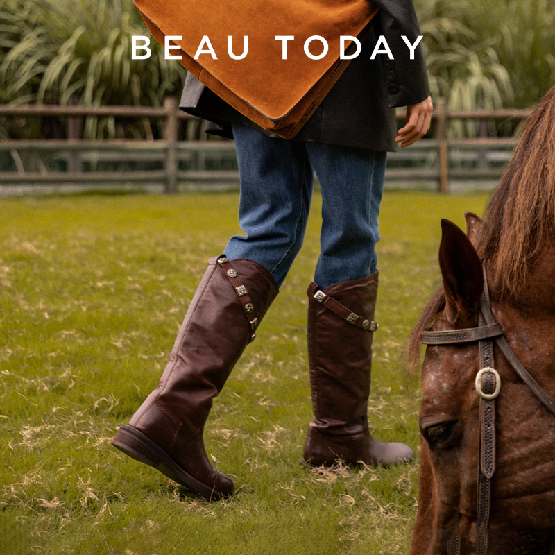 BeauToday厚底骑士靴女款BT长筒靴高筒靴咖色水洗马皮靴复古靴子,淘宝优惠券,粉丝福利购,淘宝优惠卷