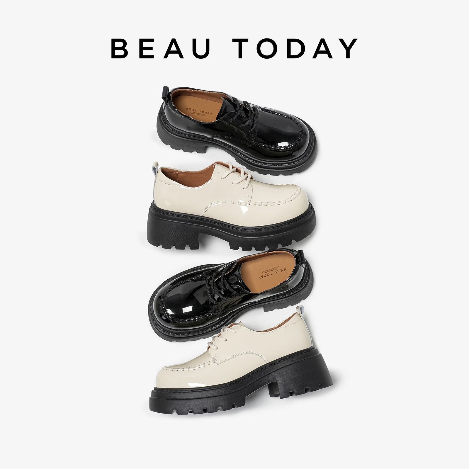 BeauToday厚底乐福鞋女2026新款春季英伦风小皮鞋深口单鞋女粗跟,淘宝优惠券,粉丝福利购,淘宝优惠卷