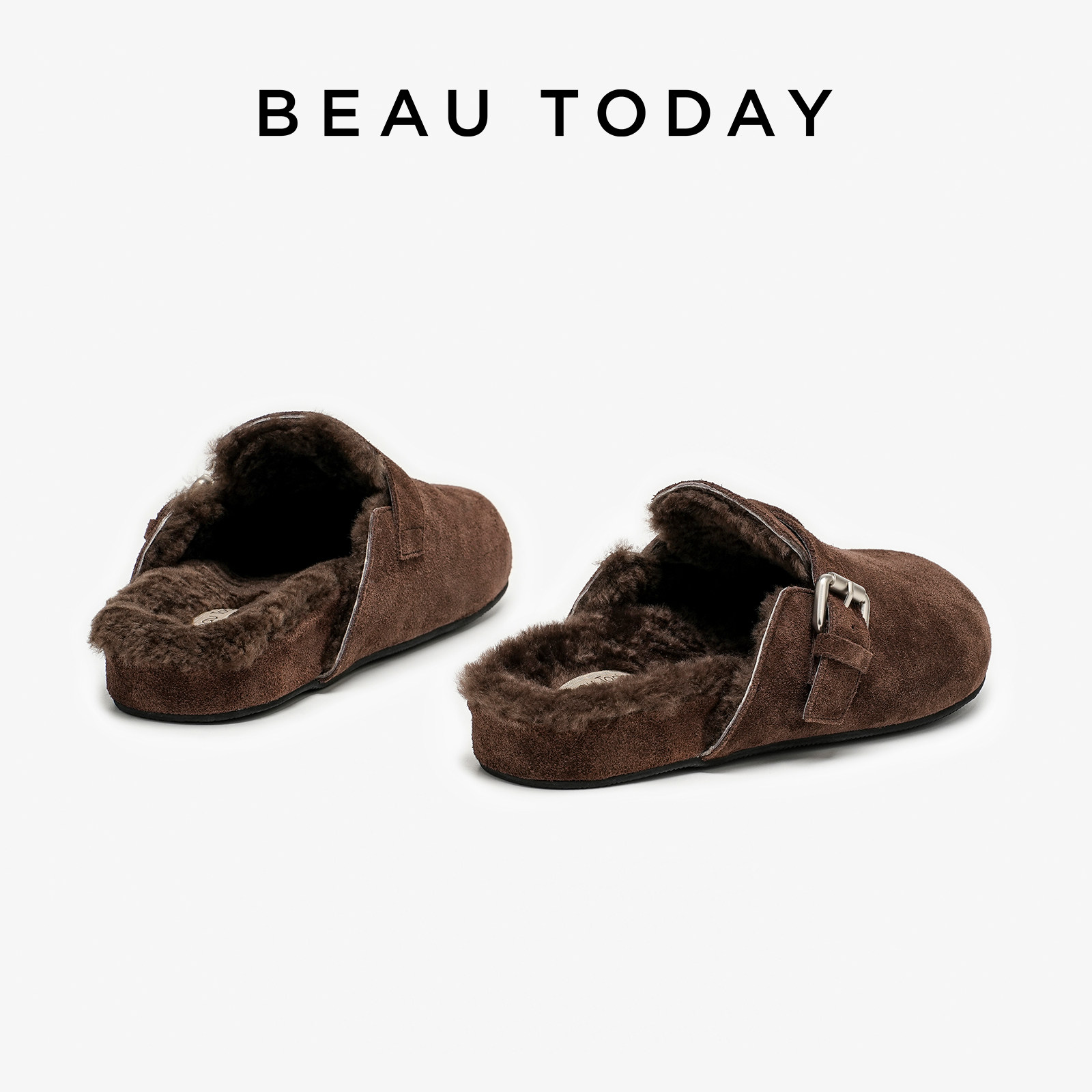 BeauToday羊毛复古勃肯鞋女秋冬平底穆勒鞋棉鞋女加厚毛毛鞋拖鞋,淘宝优惠券,粉丝福利购,淘宝优惠卷
