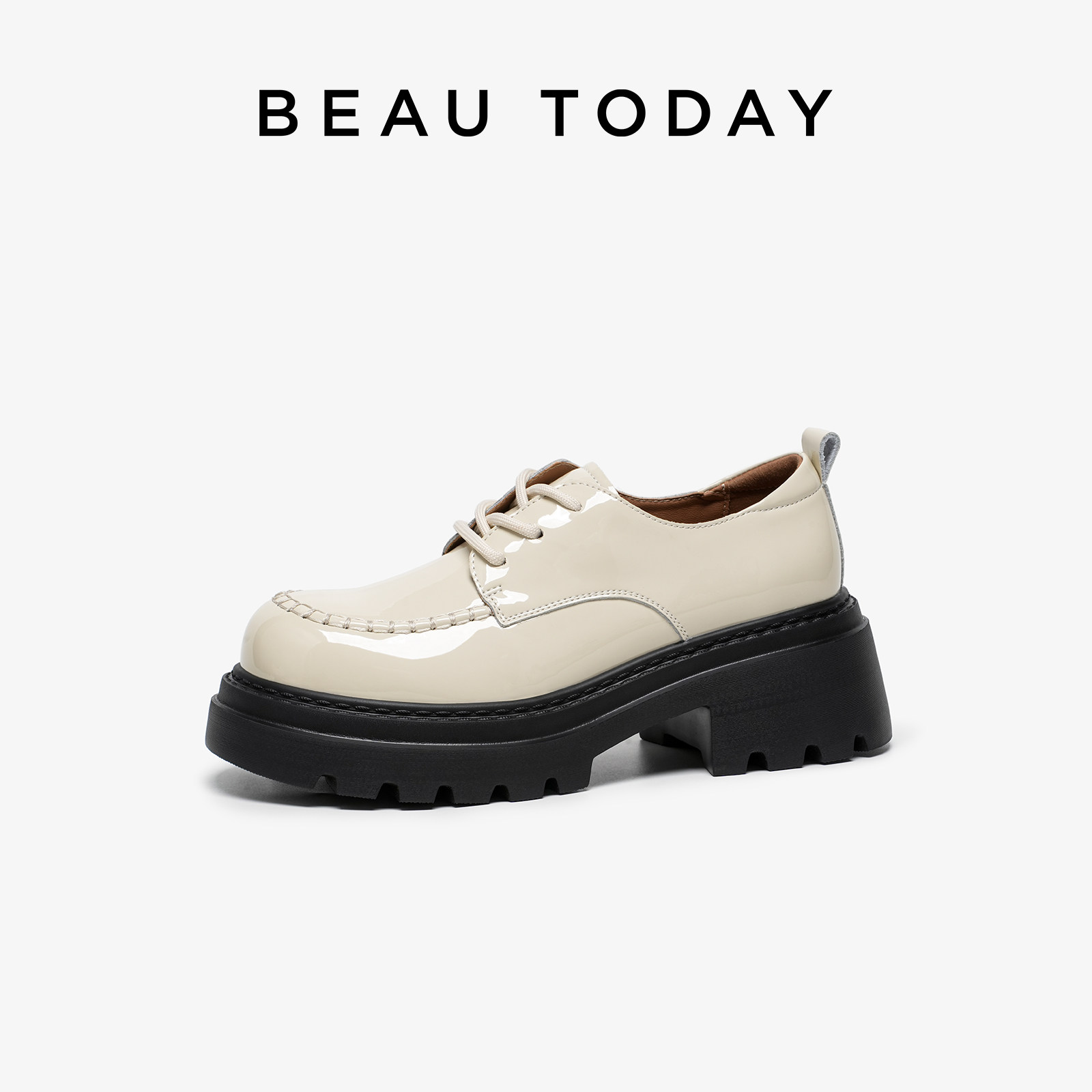 BeauToday厚底乐福鞋女2026新款春季英伦风小皮鞋深口单鞋女粗跟,淘宝优惠券,粉丝福利购,淘宝优惠卷