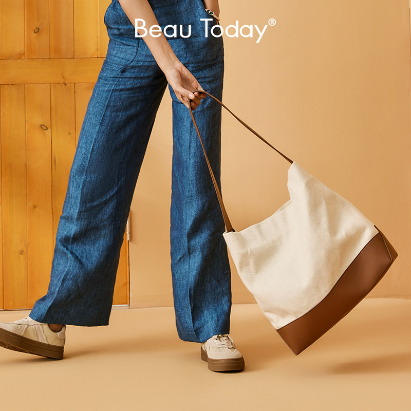 BeauToday斜挎帆布包女款托特包大容量通勤单肩包包女简约水桶包,淘宝优惠券,粉丝福利购,淘宝优惠卷