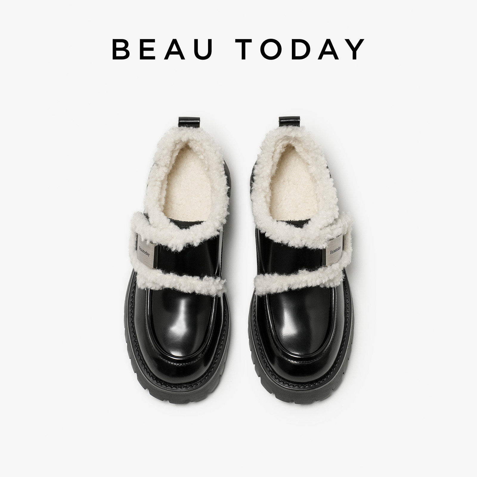 BeauToday加绒乐福鞋女2026春季真皮英伦风小皮鞋黑色厚底毛毛鞋,淘宝优惠券,粉丝福利购,淘宝优惠卷