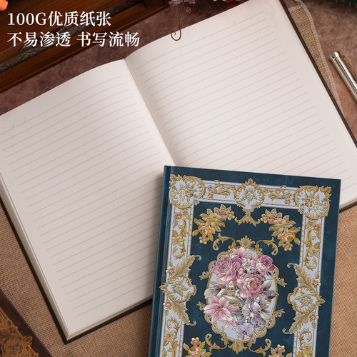 四方伙伴横线精装本花之舞复古风文艺日记本网红高颜值手帐本加厚读书笔记摘抄本笔记本子文具精致学生记事本 - 图1