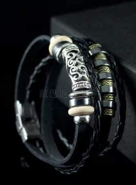 男士黑色百搭配饰牛皮路路通手链