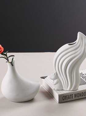 陶瓷白色花瓶摆件现代简约创意客厅家居软装饰品大小插花花器批发