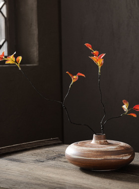 日式复古陶瓷手工花瓶盆栽粗陶干花水培花插茶室茶道配件家居摆件