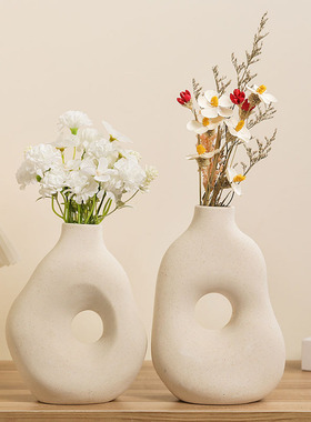 创意简约花瓶摆件客厅插花家居装饰陶瓷水培花器玄关圈圈干花批发
