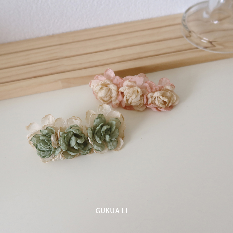 gukuali原创玫瑰花朵弹簧夹仙女后脑勺发夹发饰头饰精致百搭马尾