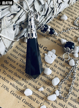 原创天然黑曜石灵摆吊坠项链