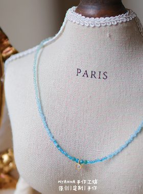 anna原创手作天然海蓝宝锁骨链