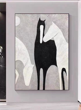 MUMO.纯手绘油画马到成功客厅轻奢现代动物装饰壁画大幅落地挂画
