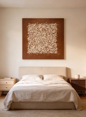 MUMO.方形手绘油画余裕原木侘寂风客厅立体肌理装饰画抽象简约画