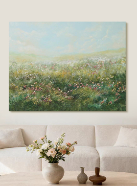 MUMO.原创手绘油画《云晞花野》侘寂风玄关装饰挂画餐厅抽象油画